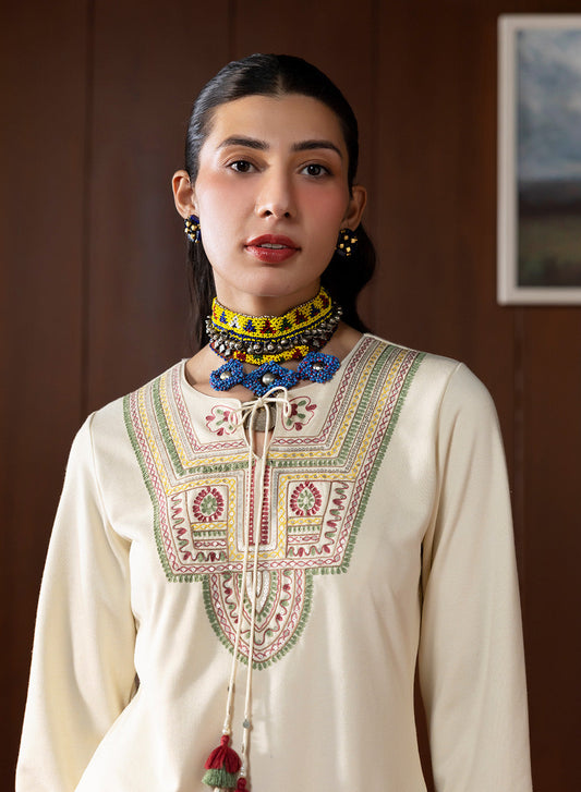 Sahira Ivory Embroidered Wool Kurta Set