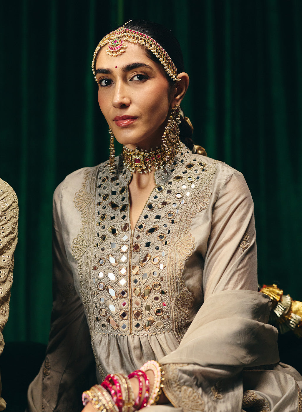 Aqsin Grey Mirrorwork Suit Set with Dupatta