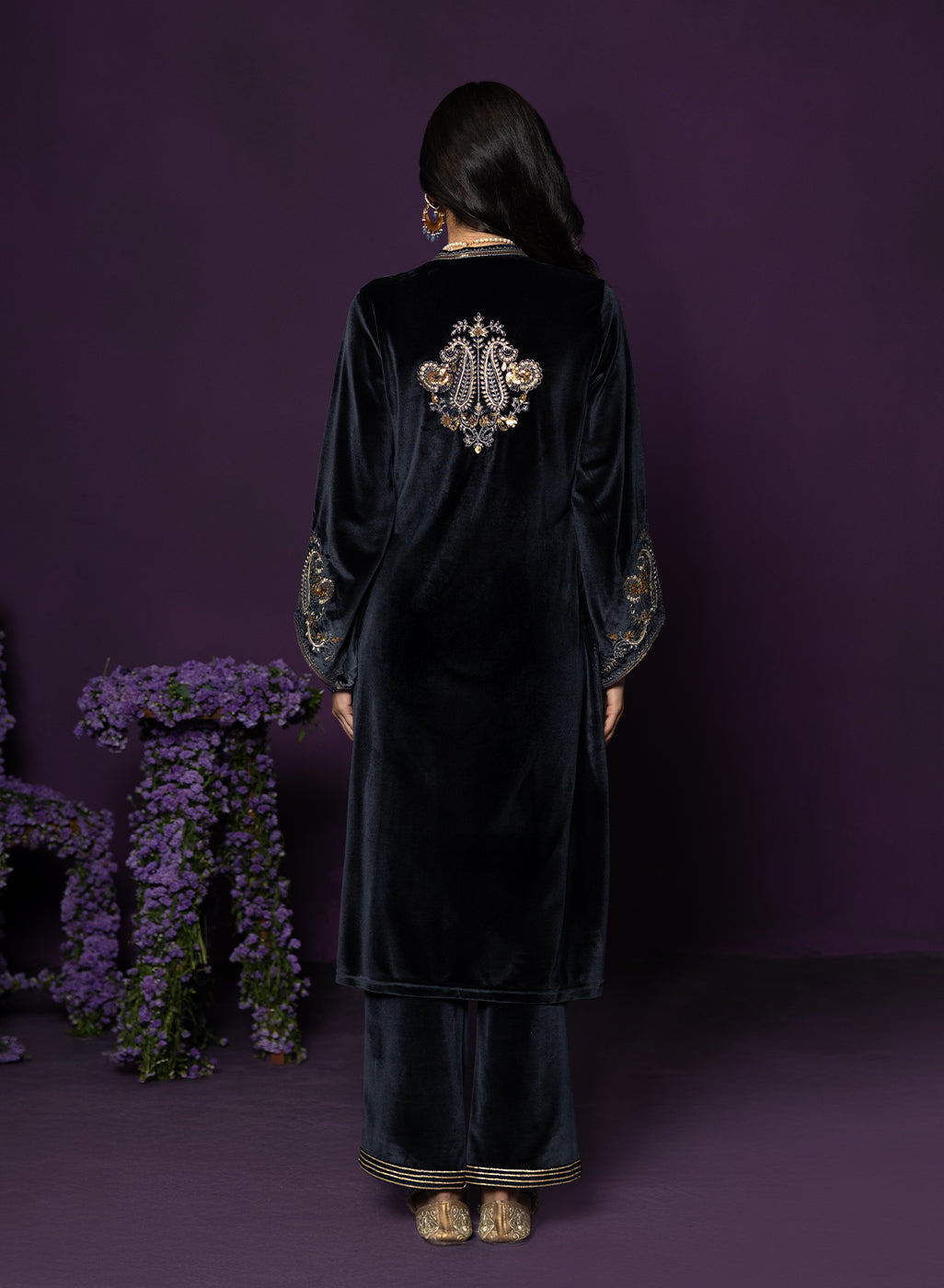 Gulal Blue Embroidered Velvet Suit Set with Banarasi Dupatta