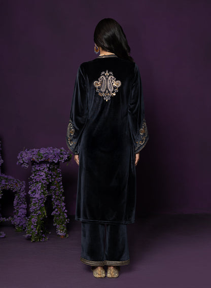 Gulal Blue Embroidered Velvet Suit Set with Banarasi Dupatta