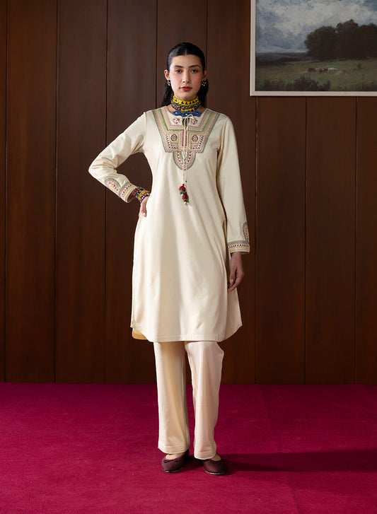 Sahira Ivory Embroidered Wool Kurta Set
