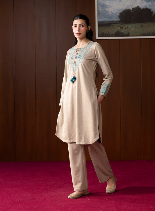 Sahira Beige Embroidered Wool Kurta Set