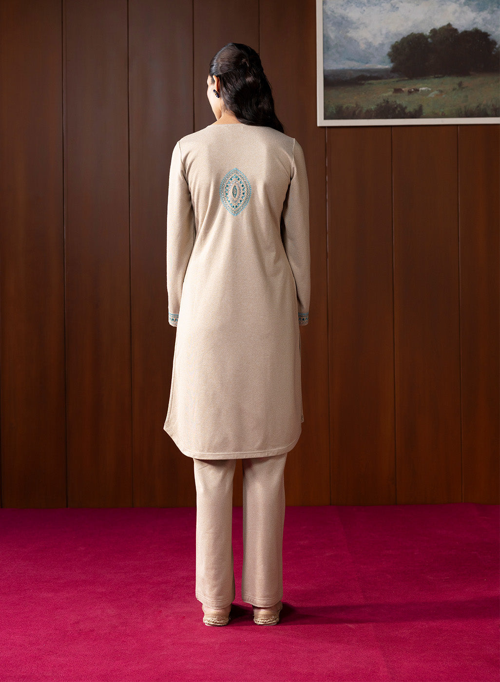 Sahira Beige Embroidered Wool Kurta Set