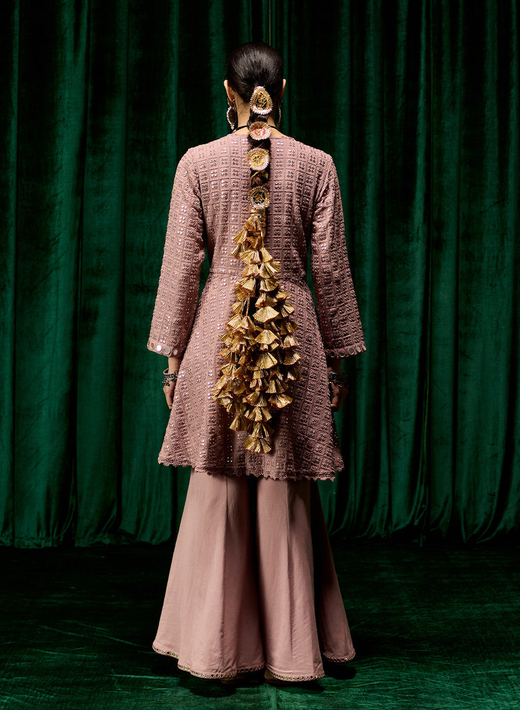 Farsa Pink Mirrorwork A-line Suit Set with Dupatta