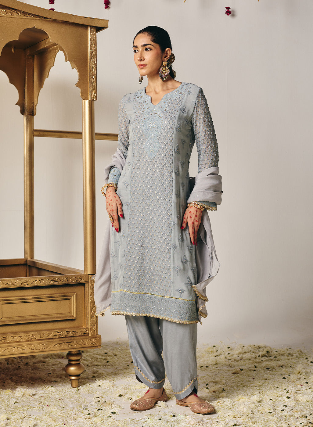 Eshal Ivory Embroidered Straight Suit Set with Dupatta