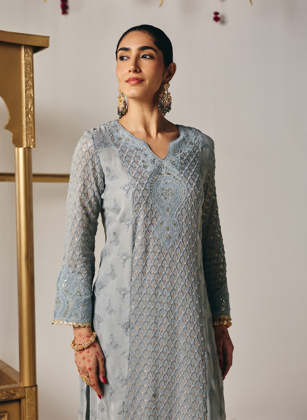 Eshal Ivory Embroidered Straight Suit Set with Dupatta